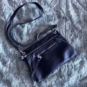 Nicole Miller New York Black Faux Textured Leather Crossbody Shoulder Bag
